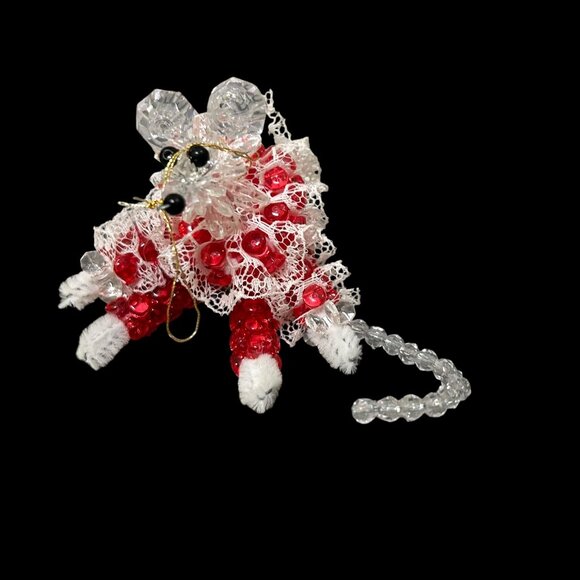Sweet Vintage Plastic Bead Lucky Mouse Christmas Ornament - Picture 3 of 4